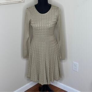 Calvin Klein Beige Tan Cable Knit Fit & Flare Midi Sweater Dress Size M